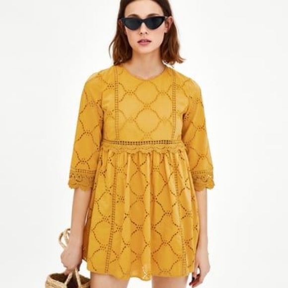 zara jumpsuit dress with cutwork embroidery
